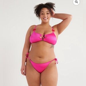 No Boundaries Juniors' Solid Shimmery Rib Side Tie Bikini Top & Bottom